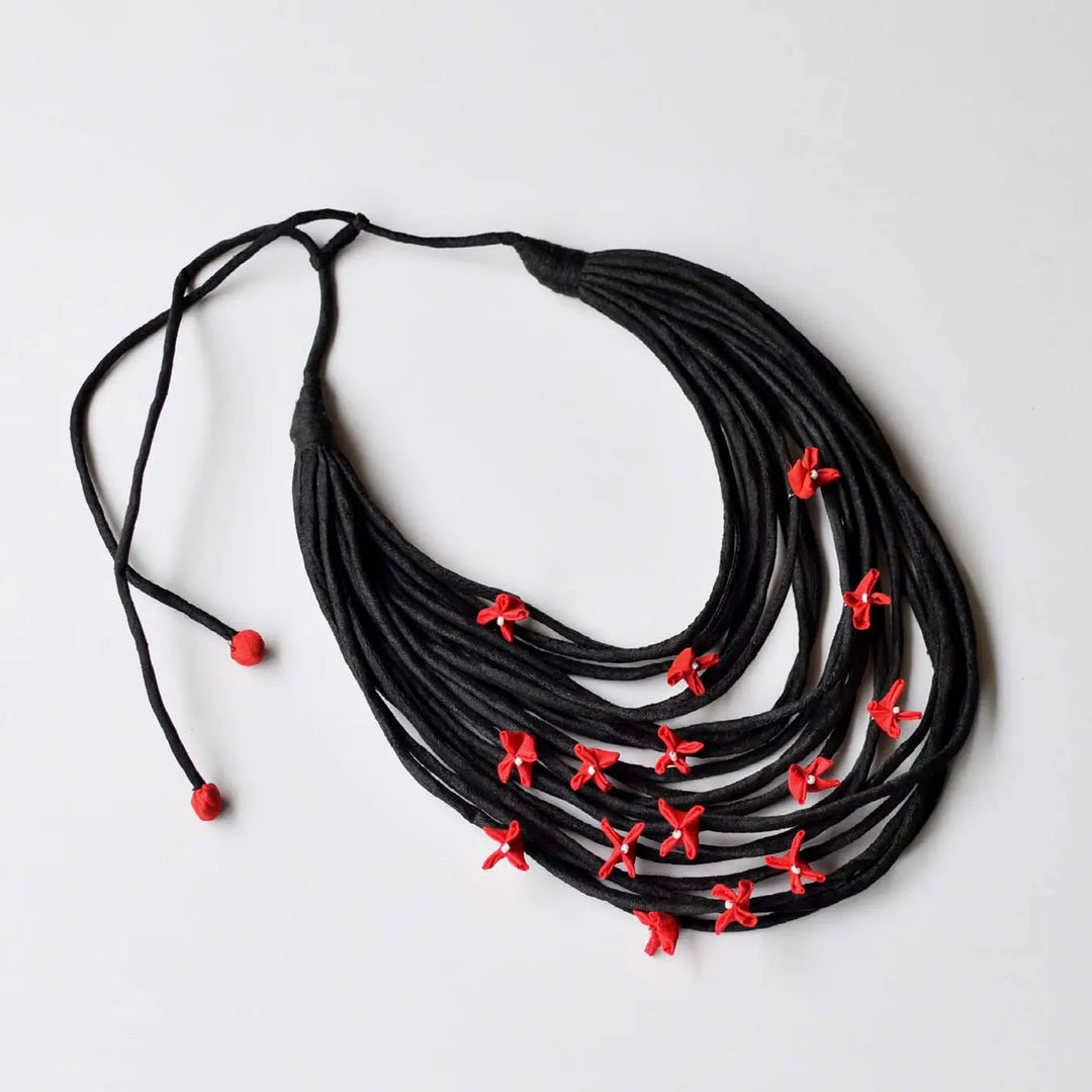 Handmade Textile Art Wired Floral Design Dupion Silk Fabric Necklace