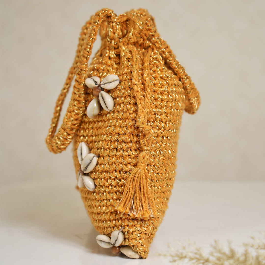 Handmade Crochet Shell Bloom Potli