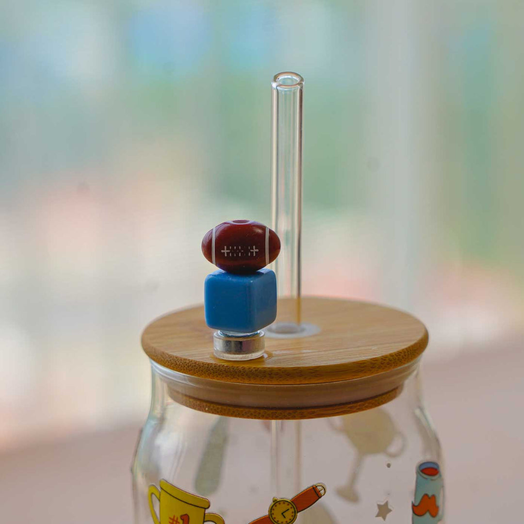 Cute Printed "Dad" Theme Glass Tumbler With Straw For Kids