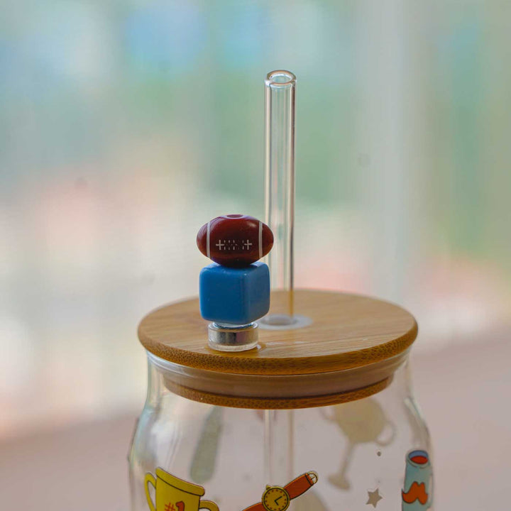 Cute Printed "Dad" Theme Glass Tumbler With Straw For Kids