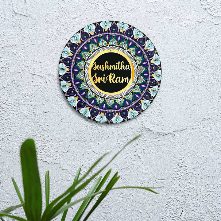 Personalized Hand-Painted Dot Mandala Round Multicolour Mdf Wood Name Plate