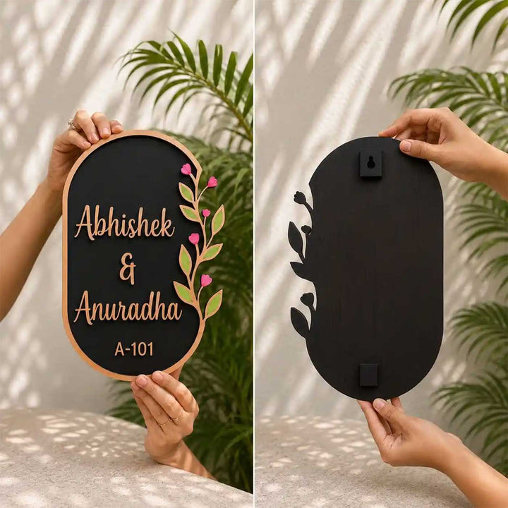 "Floral Royal" Handcrafted Personalized MDF Wood Name Plate For Home