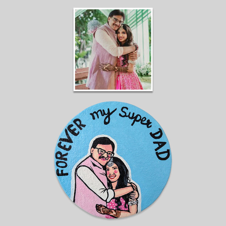 Photo Personalized Hand-Painted Father And Daughter Canvas Fridge Magnet