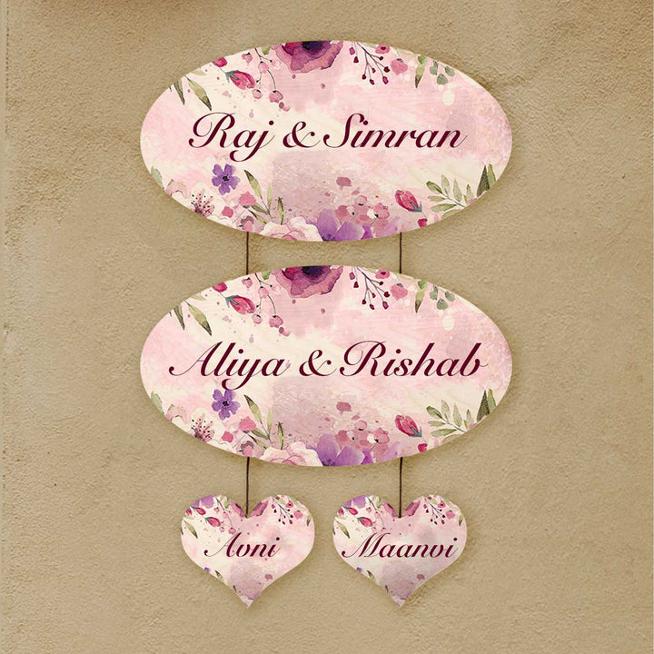 Printed Spring Floral Wooden Oval Nameplate For Family