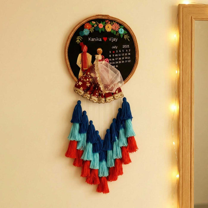 Personalized Embroidered Floral Wedding Plaque With Tassels