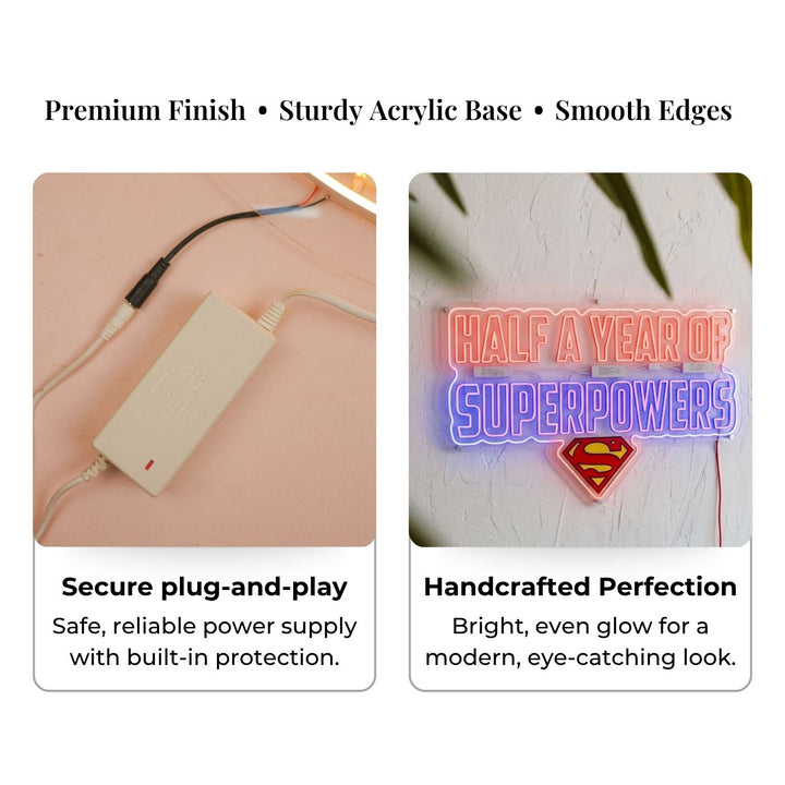 Personalized Superman Themed Baby Half Birthday Celebration Neon Light Sign Board