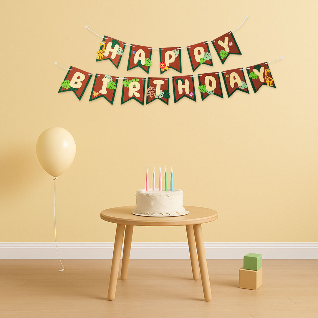 Handmade Jungle Safari Theme Felt Happy Birthday Banner