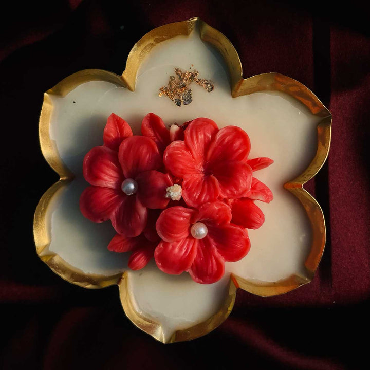 Set Of 2 | Handmade Phool Design Floral Decoration Soy Wax Scented Candle