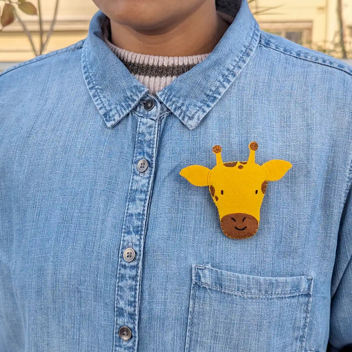 Handmade Rabbit, Hippopotamus, Crocodile & Giraffe Theme Felt Brooches | Set Of 4