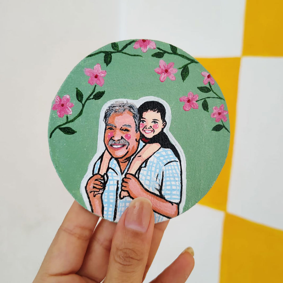 Photo Personalized Hand-Painted Grandpa And Kid Canvas Fridge Magnet