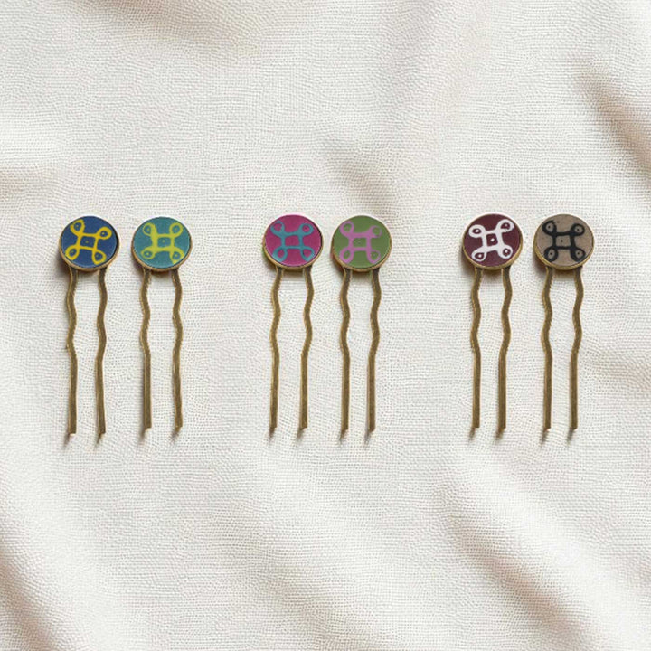 Handmade Polymer Clay Charukesi Kolam Hair Pins | Set Of 2