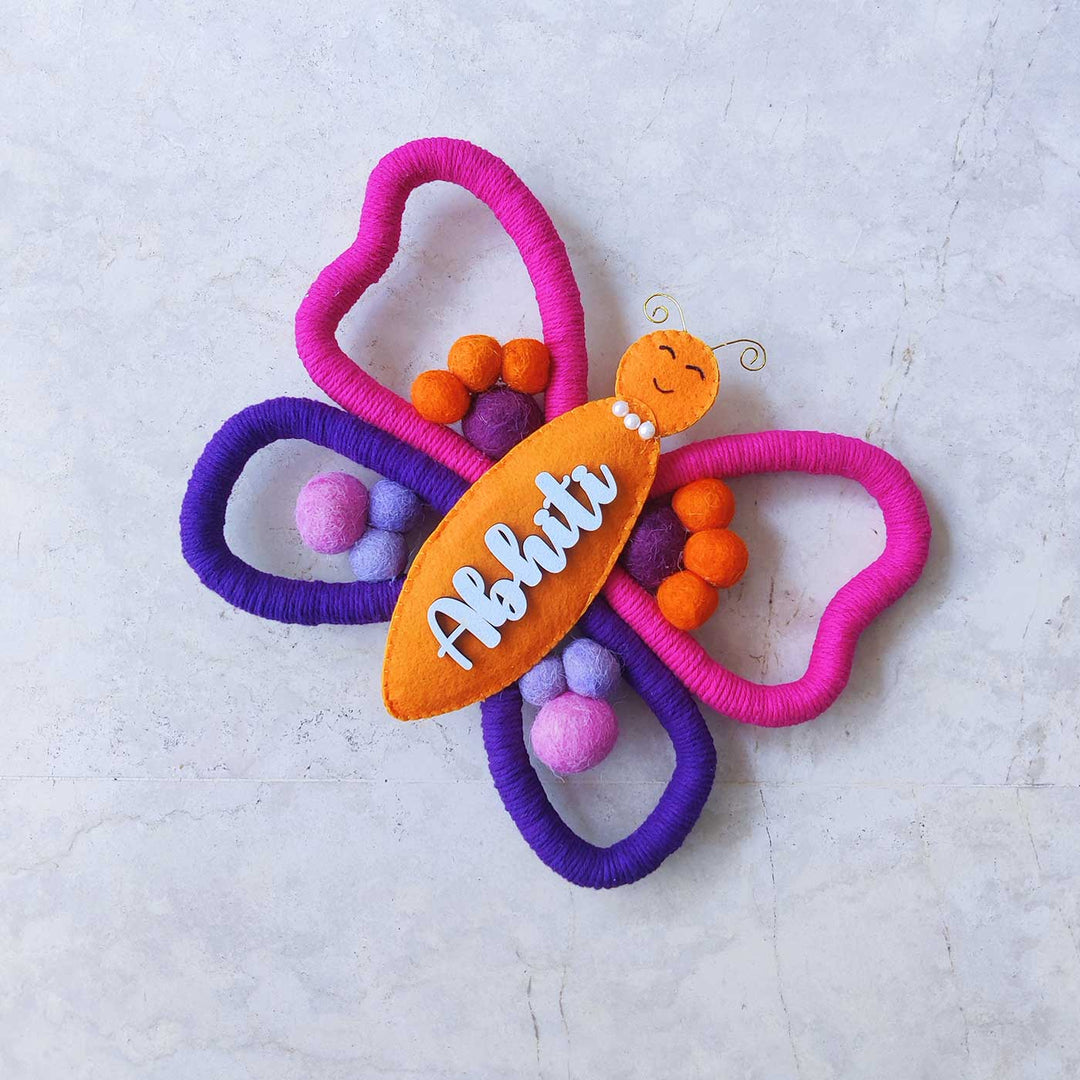 Personalized Handmade Macrame Butterfly Kids Name Plate With 3D Letters