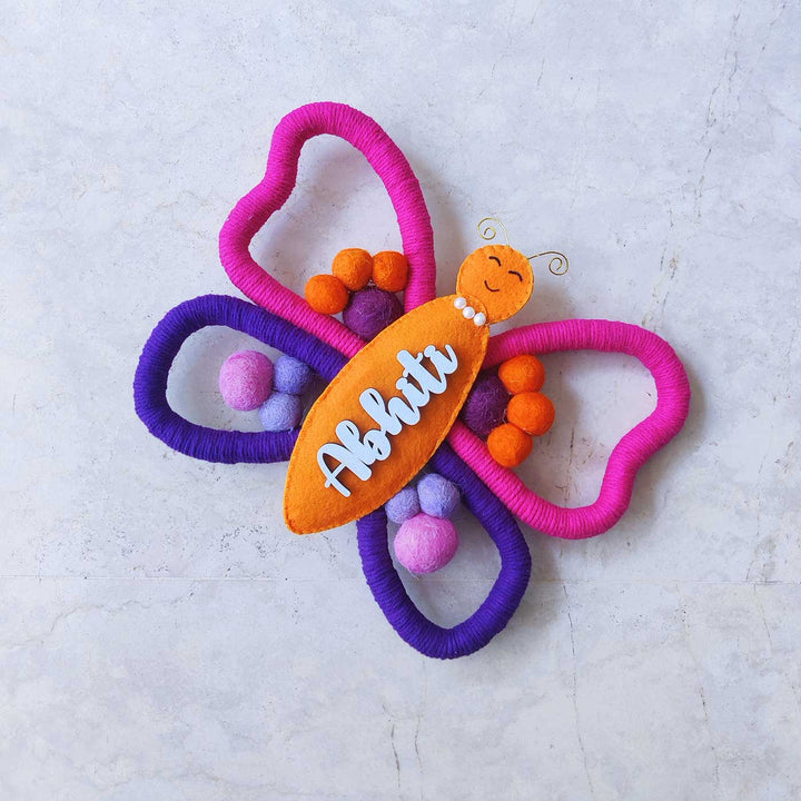 Personalized Handmade Macrame Butterfly Kids Name Plate With 3D Letters