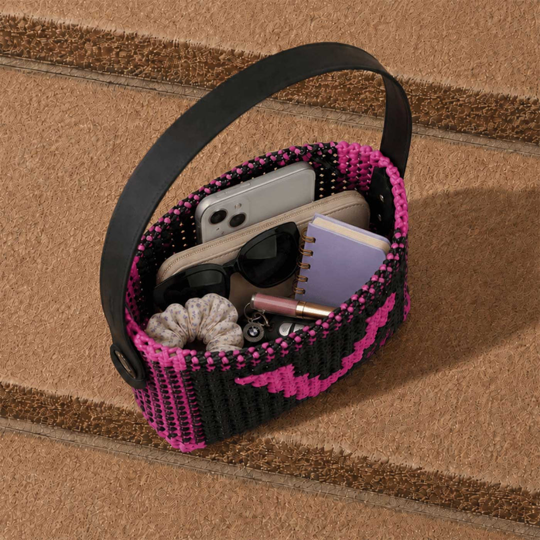 Black & Pink Personalized Monogram Handmade Wire Koodai Handbag