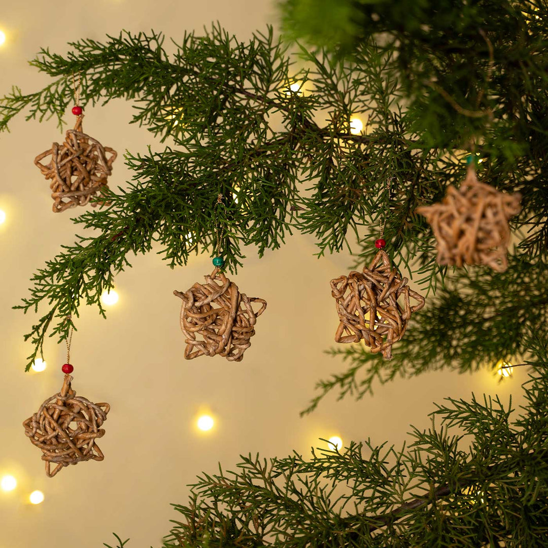 5 Pc | Handmade Banana Rope Star Hanging Christmas Ornaments