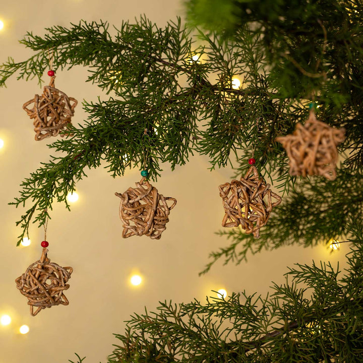 5 Pc | Handmade Banana Rope Star Hanging Christmas Ornaments