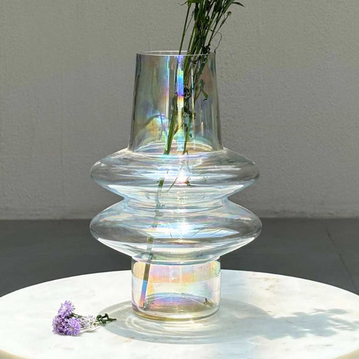 Handmade Iridescent Ripple Glass Vase | 12 inch