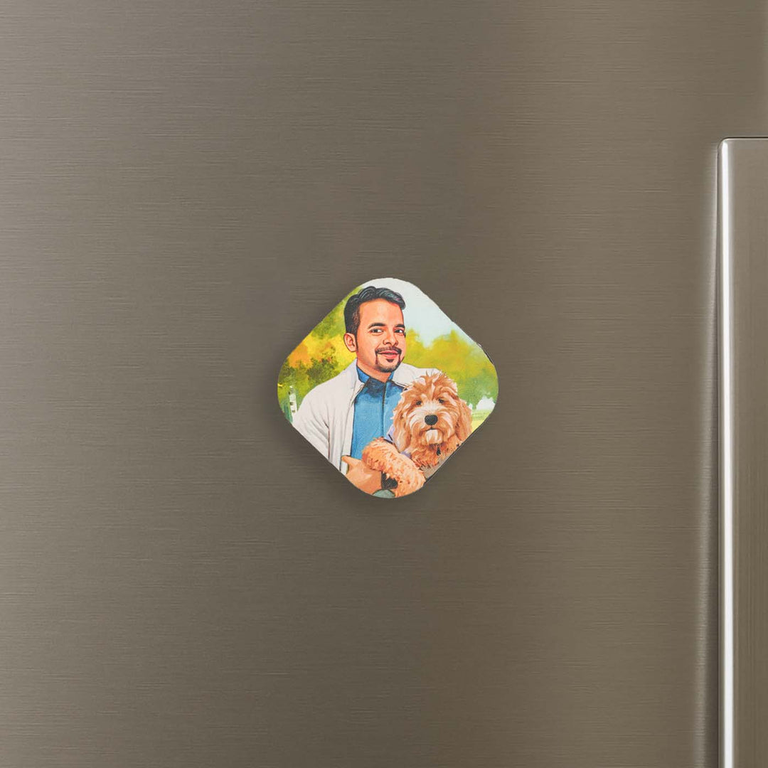 Photo Personalized Hand-Painted Pet Dad Theme MDF Wood Fridge Magnet