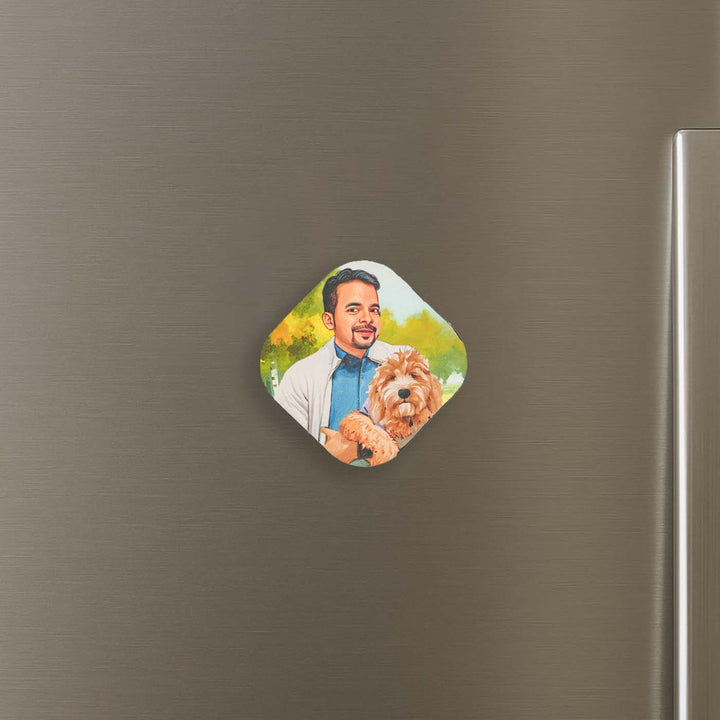 Photo Personalized Hand-Painted Pet Dad Theme MDF Wood Fridge Magnet