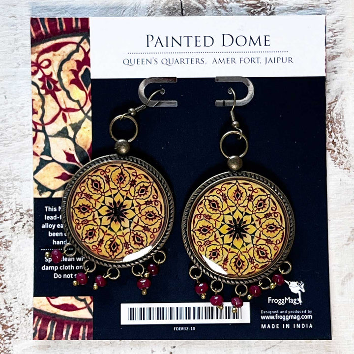 Yellow Floral Queen’s Dome Mandala Metal Earrings
