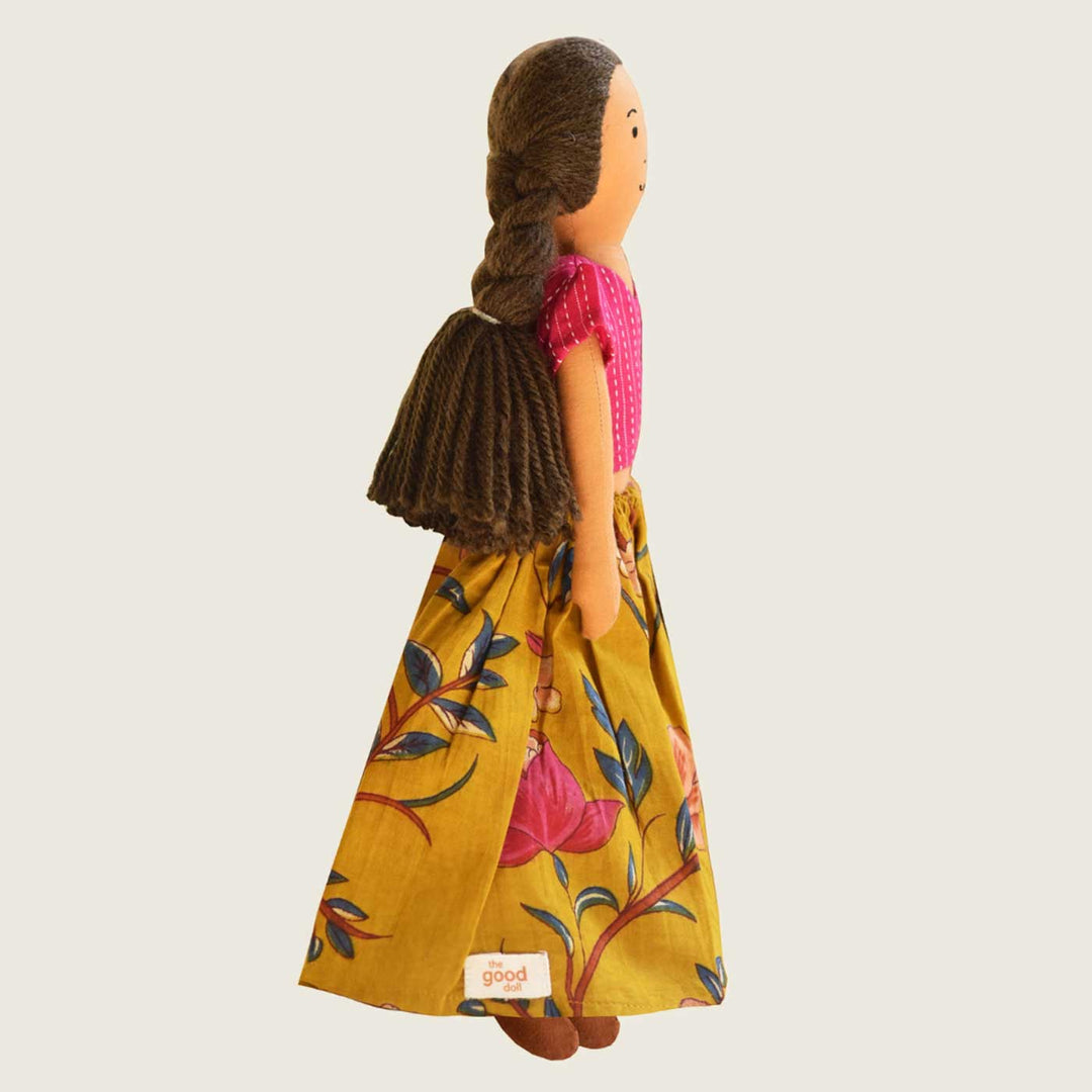 Nilah in Pink & Mustard Dress With Changeable Outfits | Soft Hand-Stitched Sustainable Indian Play Doll