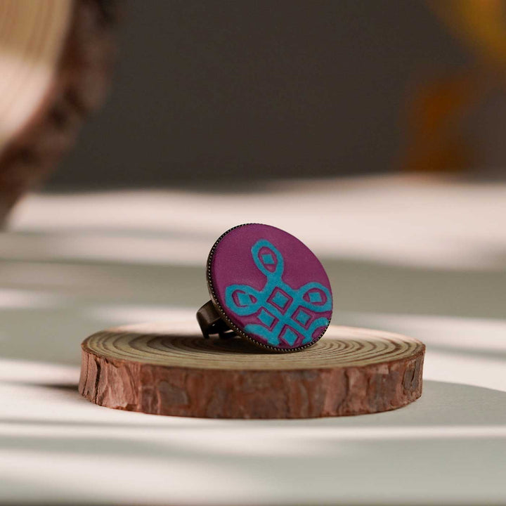 Handmade Polymer Clay Madhivadhani Kolam Design Ring