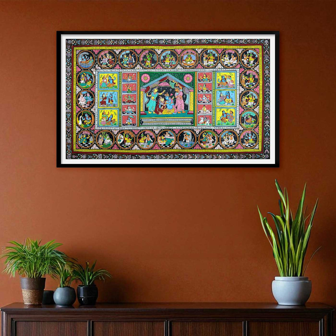 36 X 24 Inch | Handmade Canvas Krishna Rasleela With Dashavataar Painting