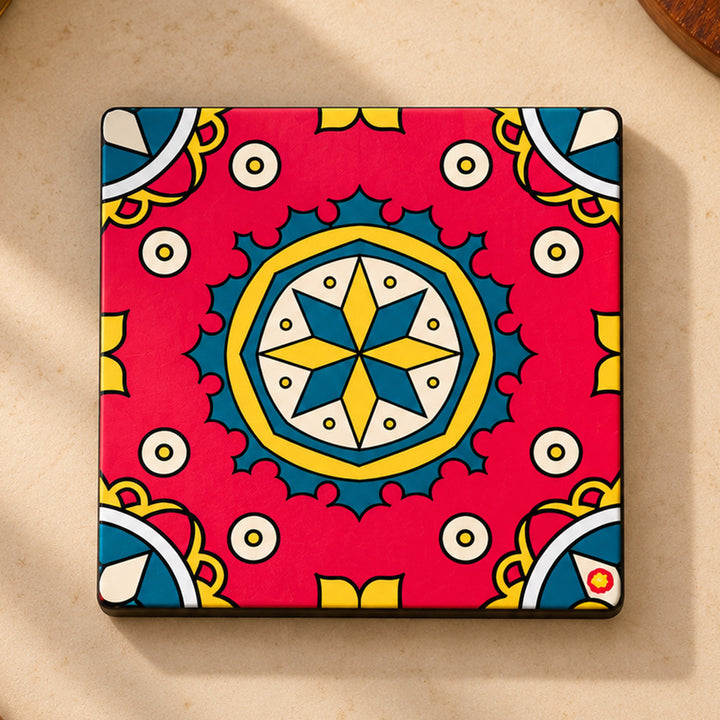 Set Of 6 | Hand-Painted Aathangudi Tiles Square Coaster Set For Festive Gifting