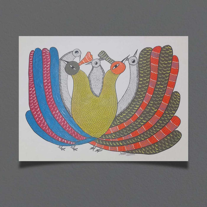 11 x 15 Inch | Colours of Togetherness | Original Hand Painted Tribal Gond Art Painting | Acrylic Paints On Paper