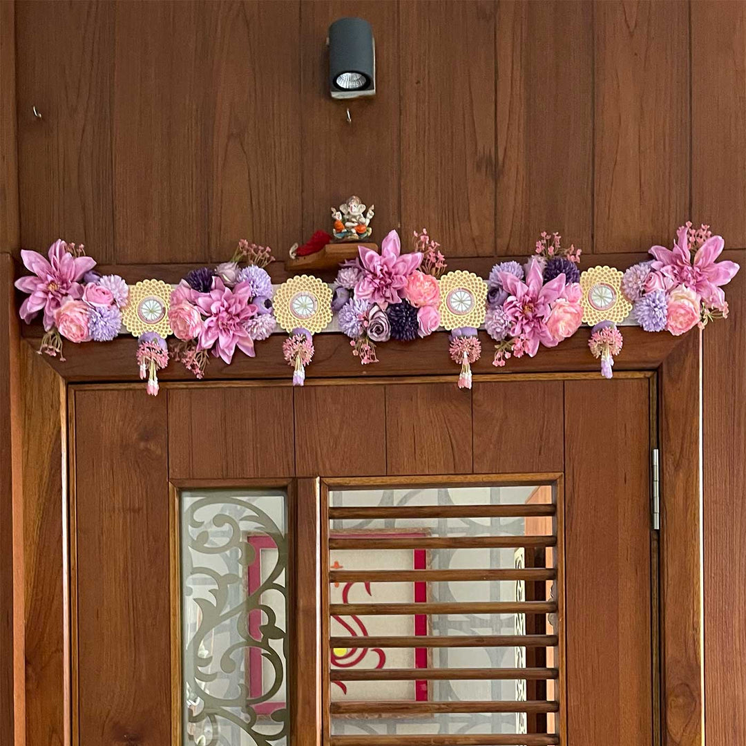 Handmade Beaded Violet Floral Design Jute Toran