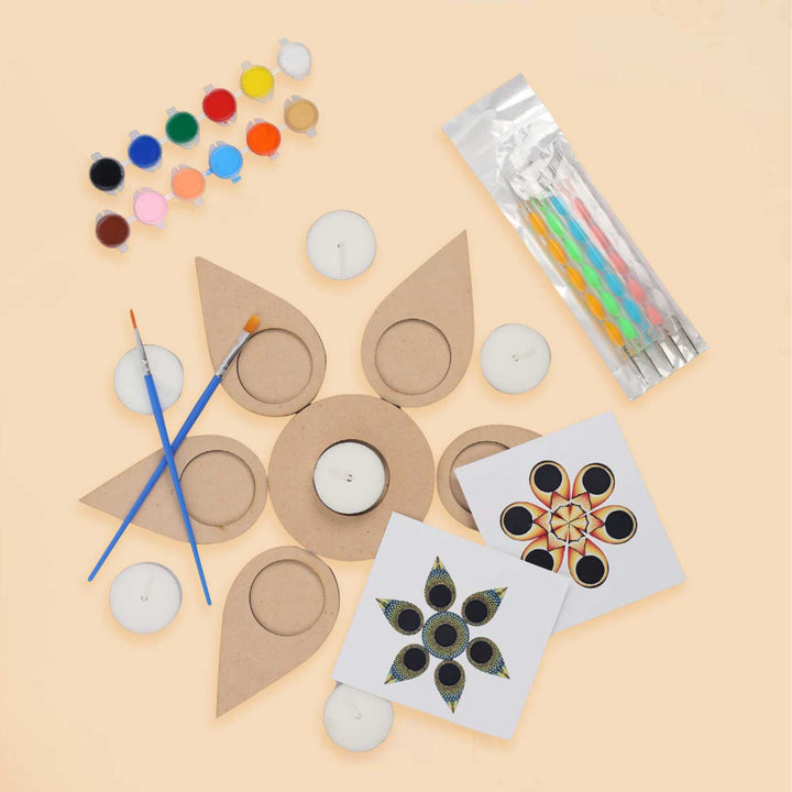 Pre Marked Rangoli Tea Light Holder MDF Wood DIY Kit