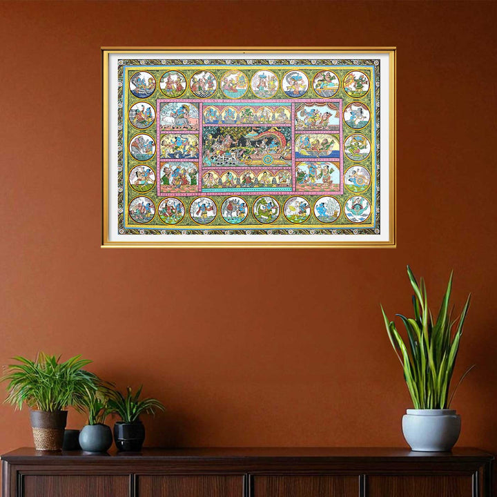 36 X 24 Inch | Handmade Canvas Mathura Vijay With Dashavatar Painting