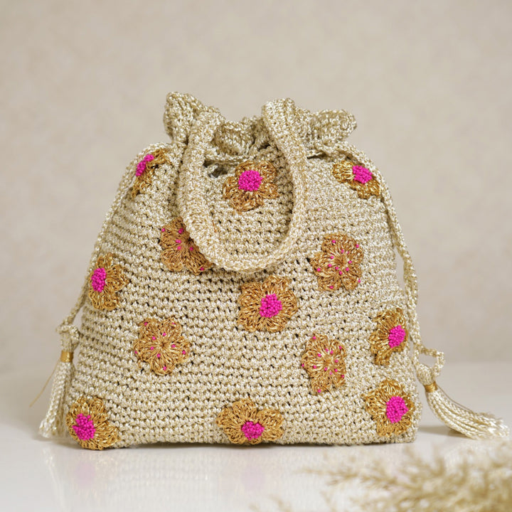 Handmade Crochet Phoolkari Potli