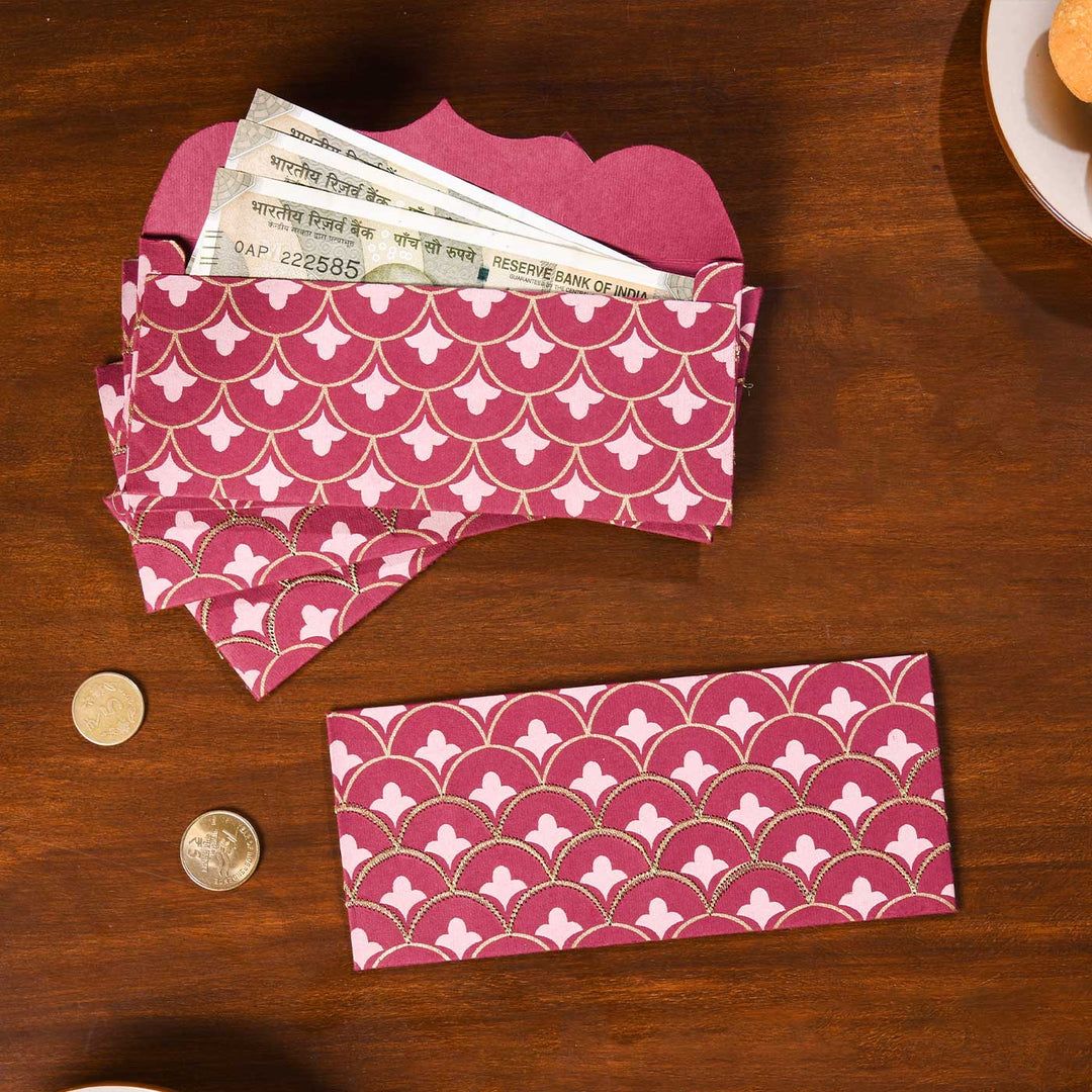 Handmade Embroidered Scallop Paper Envelopes | Set Of 10