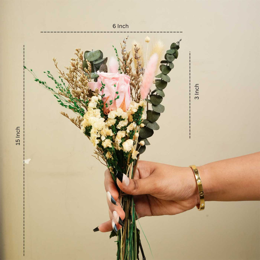 Blush & Bloom Real Pink Rose With Dried Flower Bouquet