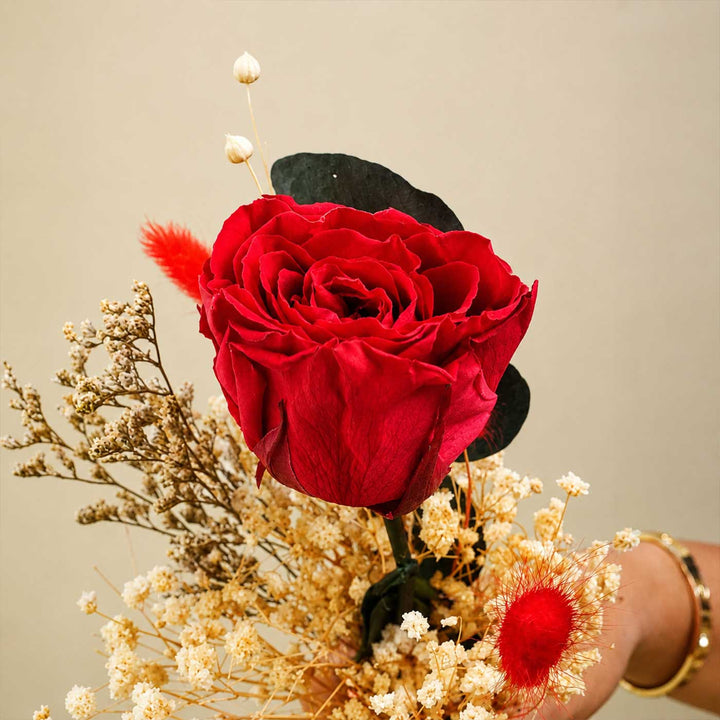 Ruby Romance Real Red Rose With Dried Flower Bouquet