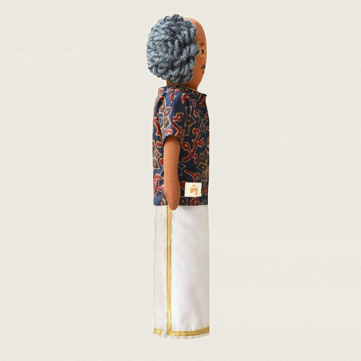Nilah's Tatha (Grandfather) In Blue Shirt  | Soft Hand-Stitched Sustainable Indian Play Doll