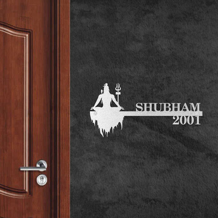 Personalized Sitting Shiva Laser Cut Metal Name Plate - Mounted on Wall next to Door