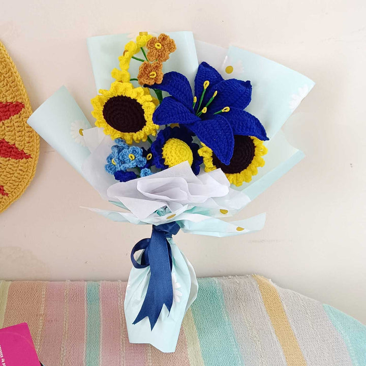 Handmade Crochet Van Gogh's Starry Night Theme Flower Bouquet With Lights