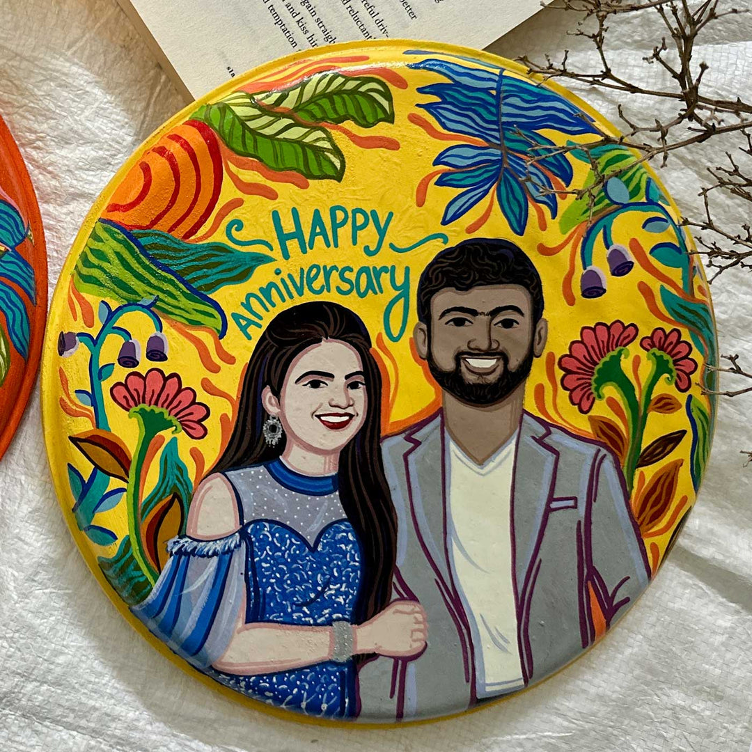 10 Inch | Photo Personalized Hand Painted Pop Art Illustrated Caricature Wall Plate With Stand
