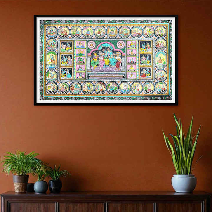 36 X 24 Inch | Handmade Canvas Krishna Rasleela With Dashavataar Painting