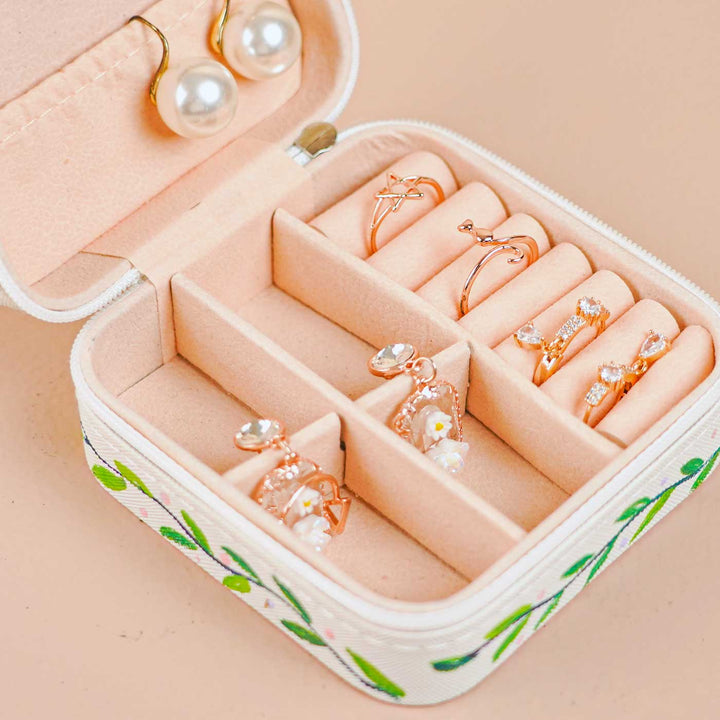 Personalized Handmade Leafy Theme Leather Jewellery Box