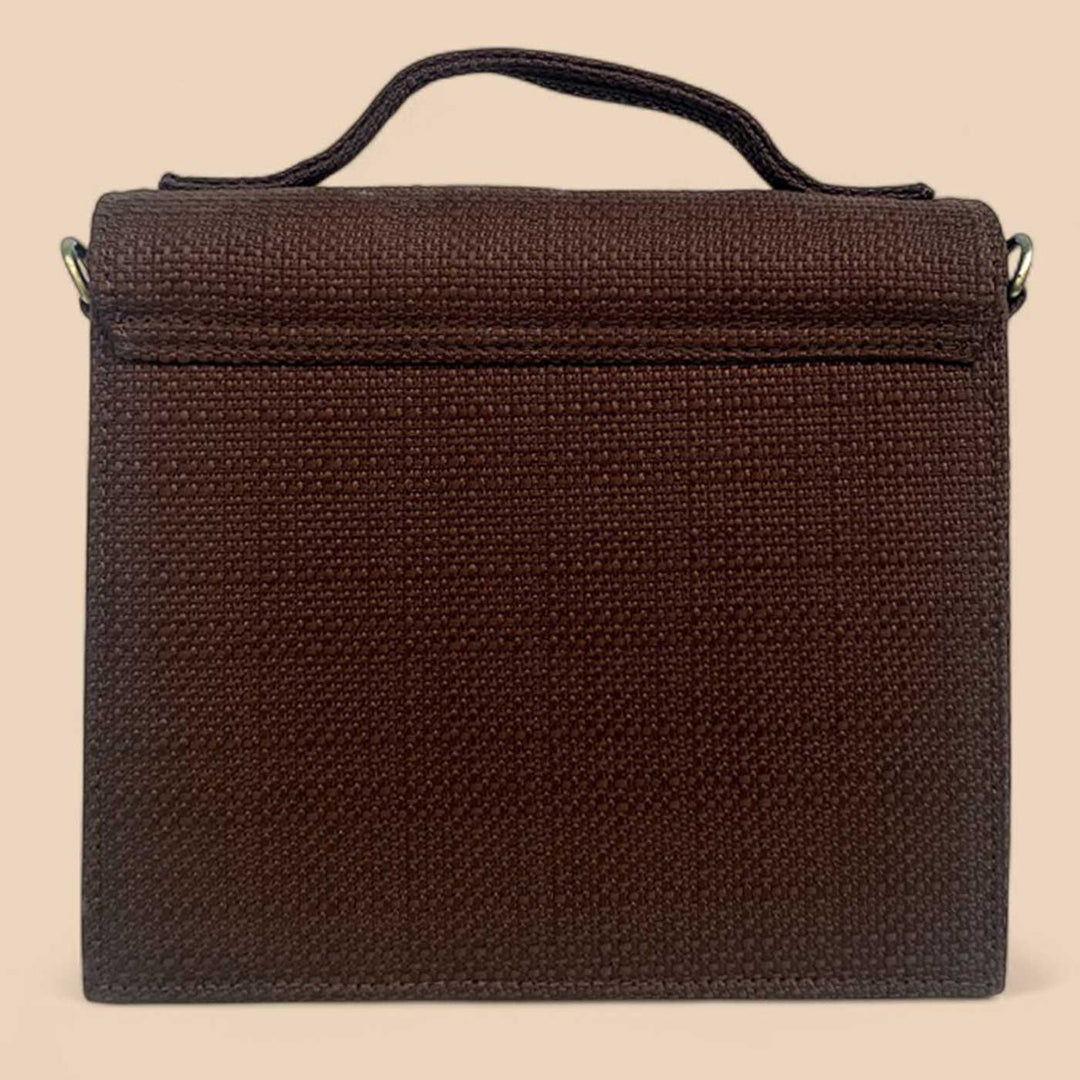 Handmade Embroidered Bird Design Brown Matrix Sling Bag