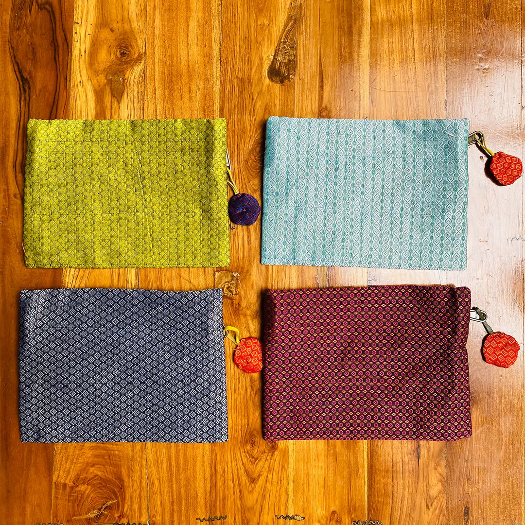 Assorted Cotton Khunn Purse With Floral Charm | Set Of 4