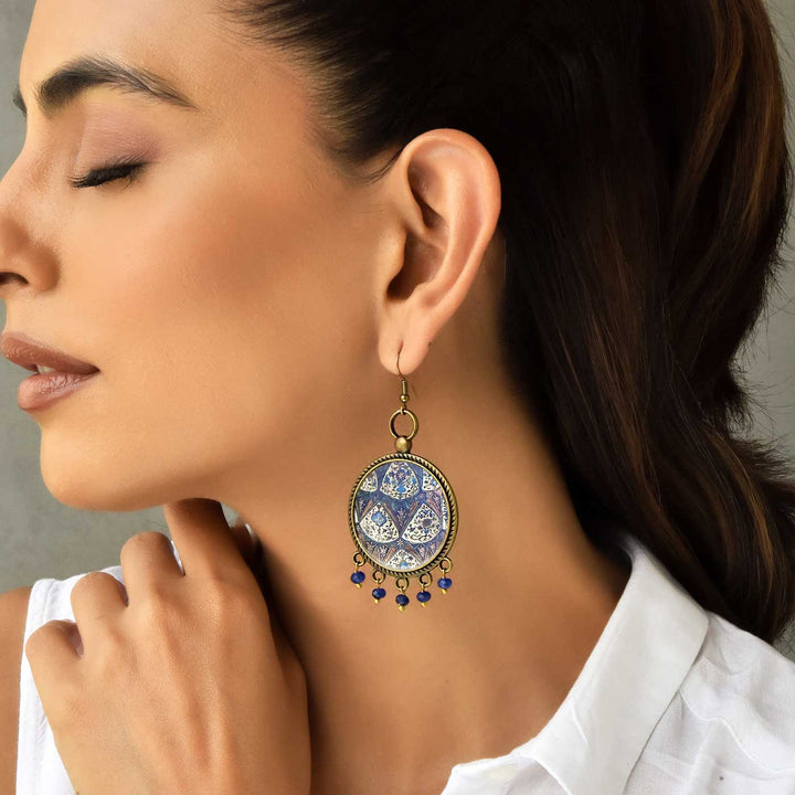 Safdarjung Tomb Inspired Blue Geometry Metal Earrings