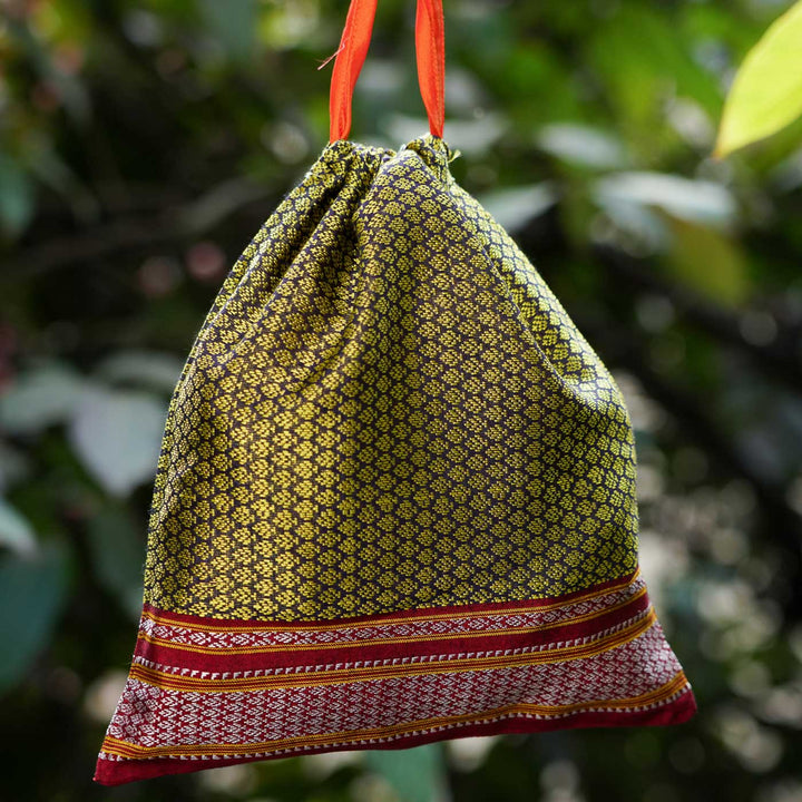 Handmade Pastel Green Khunn Fabric Cotton Thamboolam Potli