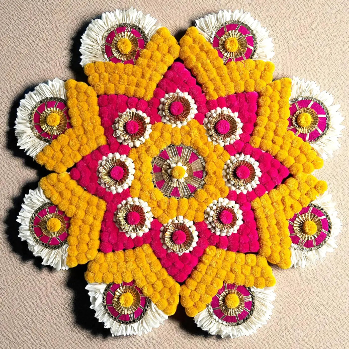 Buy Reusable Pink & Yellow Floral Rangoli | 1 Center Piece And 8 Side ...