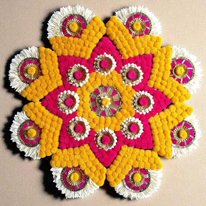 Reusable Pink & Yellow Floral Rangoli | Set Of 9