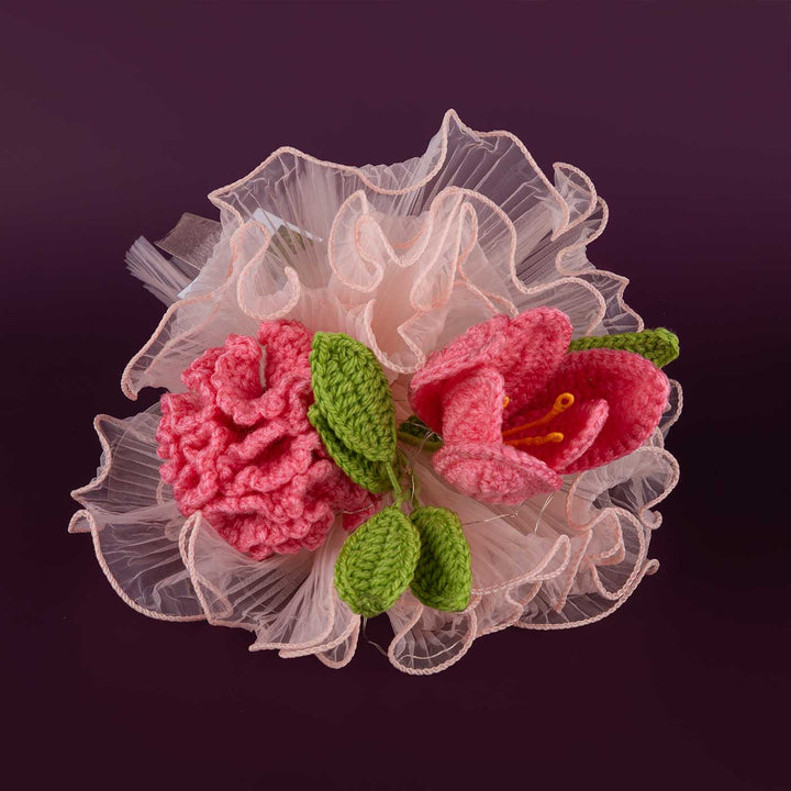 Handmade Crochet Rose Haze Flower Bouquet With Lights | Includes Photo & Greeting Card