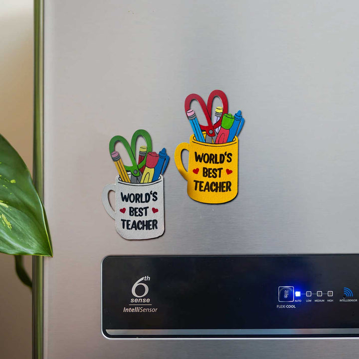 Hand-Painted "World's Best Teacher" Wooden Fridge Magnet
